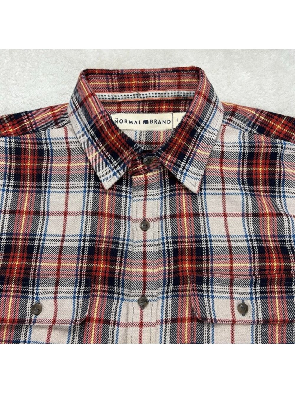The Normal Brand Flannel Shirt Plaid Long Sleeve Button Up Mens Large Red/Black